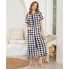 image:imageEkouaer Women Robes Zipper Front Short Sleeve Full Length Housecoat with Pockets Loungewear S4XLBlack Plaid
