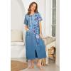 image:imageEkouaer Women Robes Zipper Front Short Sleeve Full Length Housecoat with Pockets Loungewear S4XLBlue Continuous Flowers