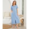 image:imageEkouaer Women Robes Zipper Front Short Sleeve Full Length Housecoat with Pockets Loungewear S4XLBlue Green