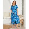 image:imageEkouaer Women Robes Zipper Front Short Sleeve Full Length Housecoat with Pockets Loungewear S4XLDark Blue Fower