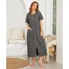 image:imageEkouaer Women Robes Zipper Front Short Sleeve Full Length Housecoat with Pockets Loungewear S4XLGrey