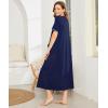image:imageEkouaer Women Robes Zipper Front Short Sleeve Full Length Housecoat with Pockets Loungewear S4XLNavy Blue