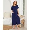 image:imageEkouaer Women Robes Zipper Front Short Sleeve Full Length Housecoat with Pockets Loungewear S4XLNavy Blue