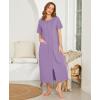 image:imageEkouaer Women Robes Zipper Front Short Sleeve Full Length Housecoat with Pockets Loungewear S4XLPurple