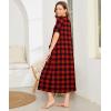 image:imageEkouaer Women Robes Zipper Front Short Sleeve Full Length Housecoat with Pockets Loungewear S4XLRed Plaid