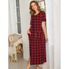 image:imageEkouaer Women Robes Zipper Front Short Sleeve Full Length Housecoat with Pockets Loungewear S4XLRed Plaid