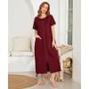 image:imageEkouaer Women Robes Zipper Front Short Sleeve Full Length Housecoat with Pockets Loungewear S4XLWine Red