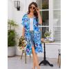 image:imageEkouaer Women Zip Up Robe Short Bathrobe Lightweight House Coats Floral Print House Dress with Pockets Nightgown S3XLDark Blue Floral