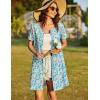 image:imageEkouaer Women Zipper Front House Coat Short Sleeves Robe Zip Up Bathrobes Short Nightgown with Pockets S3XLBlue Crushed Floral