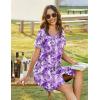 image:imageEkouaer Women Zipper Front House Coat Short Sleeves Robe Zip Up Bathrobes Short Nightgown with Pockets S3XLFloral Purple