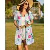 image:imageEkouaer Women Zipper Front House Coat Short Sleeves Robe Zip Up Bathrobes Short Nightgown with Pockets S3XLFlower Green