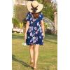 image:imageEkouaer Women Zipper Front House Coat Short Sleeves Robe Zip Up Bathrobes Short Nightgown with Pockets S3XLNavy Blue Floral