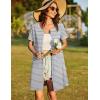 image:imageEkouaer Women Zipper Front House Coat Short Sleeves Robe Zip Up Bathrobes Short Nightgown with Pockets S3XLStriped Print
