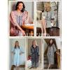 image:imageEkouaer Women Zipper Robe 34 Sleeve Nightgowns Lightweight Short Bathrobe with Pockets S3XLRed Leaves