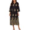 image:imageEkouaer Women Zipper Robe 34 Sleeves Loungewear Dress Full Length Sleepwear Pockets Housecoat Nightgown Long BathrobeBlack Gold Floral