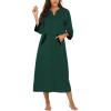 image:imageEkouaer Women Zipper Robe 34 Sleeves Loungewear Dress Full Length Sleepwear Pockets Housecoat Nightgown Long BathrobeDark Green