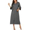 image:imageEkouaer Women Zipper Robe 34 Sleeves Loungewear Dress Full Length Sleepwear Pockets Housecoat Nightgown Long BathrobeDark Grey