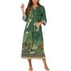 image:imageEkouaer Women Zipper Robe 34 Sleeves Loungewear Dress Full Length Sleepwear Pockets Housecoat Nightgown Long BathrobeFloral Green