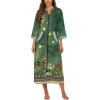 image:imageEkouaer Women Zipper Robe 34 Sleeves Loungewear Dress Full Length Sleepwear Pockets Housecoat Nightgown Long BathrobeFloral Green