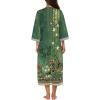 image:imageEkouaer Women Zipper Robe 34 Sleeves Loungewear Dress Full Length Sleepwear Pockets Housecoat Nightgown Long BathrobeFloral Green