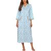 image:imageEkouaer Women Zipper Robe 34 Sleeves Loungewear Dress Full Length Sleepwear Pockets Housecoat Nightgown Long BathrobeGarden Blue Floral