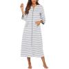 image:imageEkouaer Women Zipper Robe 34 Sleeves Loungewear Dress Full Length Sleepwear Pockets Housecoat Nightgown Long BathrobeGrey White Stripe