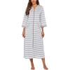 image:imageEkouaer Women Zipper Robe 34 Sleeves Loungewear Dress Full Length Sleepwear Pockets Housecoat Nightgown Long BathrobeGrey White Stripe