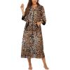 image:imageEkouaer Women Zipper Robe 34 Sleeves Loungewear Dress Full Length Sleepwear Pockets Housecoat Nightgown Long BathrobeLeopard Print
