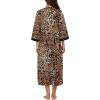 image:imageEkouaer Women Zipper Robe 34 Sleeves Loungewear Dress Full Length Sleepwear Pockets Housecoat Nightgown Long BathrobeLeopard Print