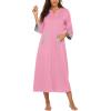 image:imageEkouaer Women Zipper Robe 34 Sleeves Loungewear Dress Full Length Sleepwear Pockets Housecoat Nightgown Long BathrobePink