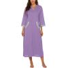 image:imageEkouaer Women Zipper Robe 34 Sleeves Loungewear Dress Full Length Sleepwear Pockets Housecoat Nightgown Long BathrobePurple