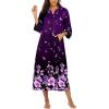 image:imageEkouaer Women Zipper Robe 34 Sleeves Loungewear Dress Full Length Sleepwear Pockets Housecoat Nightgown Long BathrobePurple Black Floral