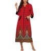 image:imageEkouaer Women Zipper Robe 34 Sleeves Loungewear Dress Full Length Sleepwear Pockets Housecoat Nightgown Long BathrobeRed Feather