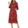 image:imageEkouaer Women Zipper Robe 34 Sleeves Loungewear Dress Full Length Sleepwear Pockets Housecoat Nightgown Long BathrobeRed Floral