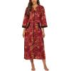 image:imageEkouaer Women Zipper Robe 34 Sleeves Loungewear Dress Full Length Sleepwear Pockets Housecoat Nightgown Long BathrobeRed Floral