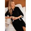 image:imageEkouaer Women Zipper Robe 34 Sleeves Loungewear Dress Full Length Sleepwear Pockets Housecoat Nightgown Long BathrobeStyle 1black
