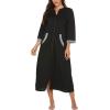 image:imageEkouaer Women Zipper Robe 34 Sleeves Loungewear Dress Full Length Sleepwear Pockets Housecoat Nightgown Long BathrobeStyle 1black