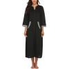image:imageEkouaer Women Zipper Robe 34 Sleeves Loungewear Dress Full Length Sleepwear Pockets Housecoat Nightgown Long BathrobeStyle 1black