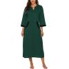 image:imageEkouaer Women Zipper Robe 34 Sleeves Loungewear Dress Full Length Sleepwear Pockets Housecoat Nightgown Long BathrobeStyle 1dark Green