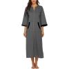 image:imageEkouaer Women Zipper Robe 34 Sleeves Loungewear Dress Full Length Sleepwear Pockets Housecoat Nightgown Long BathrobeStyle 1dark Grey