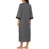 image:imageEkouaer Women Zipper Robe 34 Sleeves Loungewear Dress Full Length Sleepwear Pockets Housecoat Nightgown Long BathrobeStyle 1dark Grey