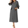 image:imageEkouaer Women Zipper Robe 34 Sleeves Loungewear Dress Full Length Sleepwear Pockets Housecoat Nightgown Long BathrobeStyle 1dark Grey