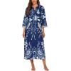 image:imageEkouaer Women Zipper Robe 34 Sleeves Loungewear Dress Full Length Sleepwear Pockets Housecoat Nightgown Long BathrobeStyle 1evening Blue Vines