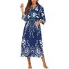 image:imageEkouaer Women Zipper Robe 34 Sleeves Loungewear Dress Full Length Sleepwear Pockets Housecoat Nightgown Long BathrobeStyle 1evening Blue Vines