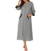 image:imageEkouaer Women Zipper Robe 34 Sleeves Loungewear Dress Full Length Sleepwear Pockets Housecoat Nightgown Long BathrobeStyle 1grey