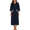 image:imageEkouaer Women Zipper Robe 34 Sleeves Loungewear Dress Full Length Sleepwear Pockets Housecoat Nightgown Long BathrobeStyle 1navy