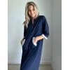image:imageEkouaer Women Zipper Robe 34 Sleeves Loungewear Dress Full Length Sleepwear Pockets Housecoat Nightgown Long BathrobeStyle 1navy