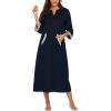 image:imageEkouaer Women Zipper Robe 34 Sleeves Loungewear Dress Full Length Sleepwear Pockets Housecoat Nightgown Long BathrobeStyle 1navy