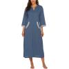 image:imageEkouaer Women Zipper Robe 34 Sleeves Loungewear Dress Full Length Sleepwear Pockets Housecoat Nightgown Long BathrobeStyle 1navy Blue