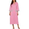 image:imageEkouaer Women Zipper Robe 34 Sleeves Loungewear Dress Full Length Sleepwear Pockets Housecoat Nightgown Long BathrobeStyle 1pink